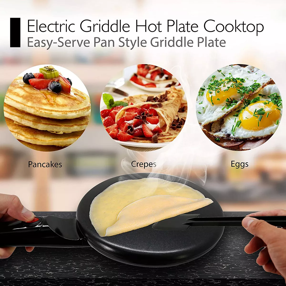 NutriChef 8 Inch Electric Nonstick Pan Style Griddle Crepe Maker Hot Plate Cooktop with Automatic Temperature Control and Cool Touch Handle (2 Pack)