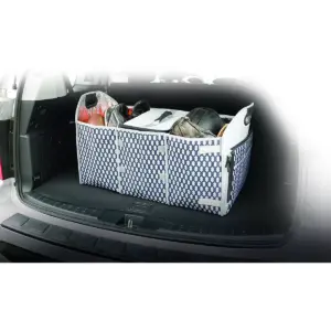 Homz Insulated Foldable Fabric 3 Section Trunk Organizer Storage with Portable Cooler Bag for Equipment, Groceries, and Supplies, Gray/Black