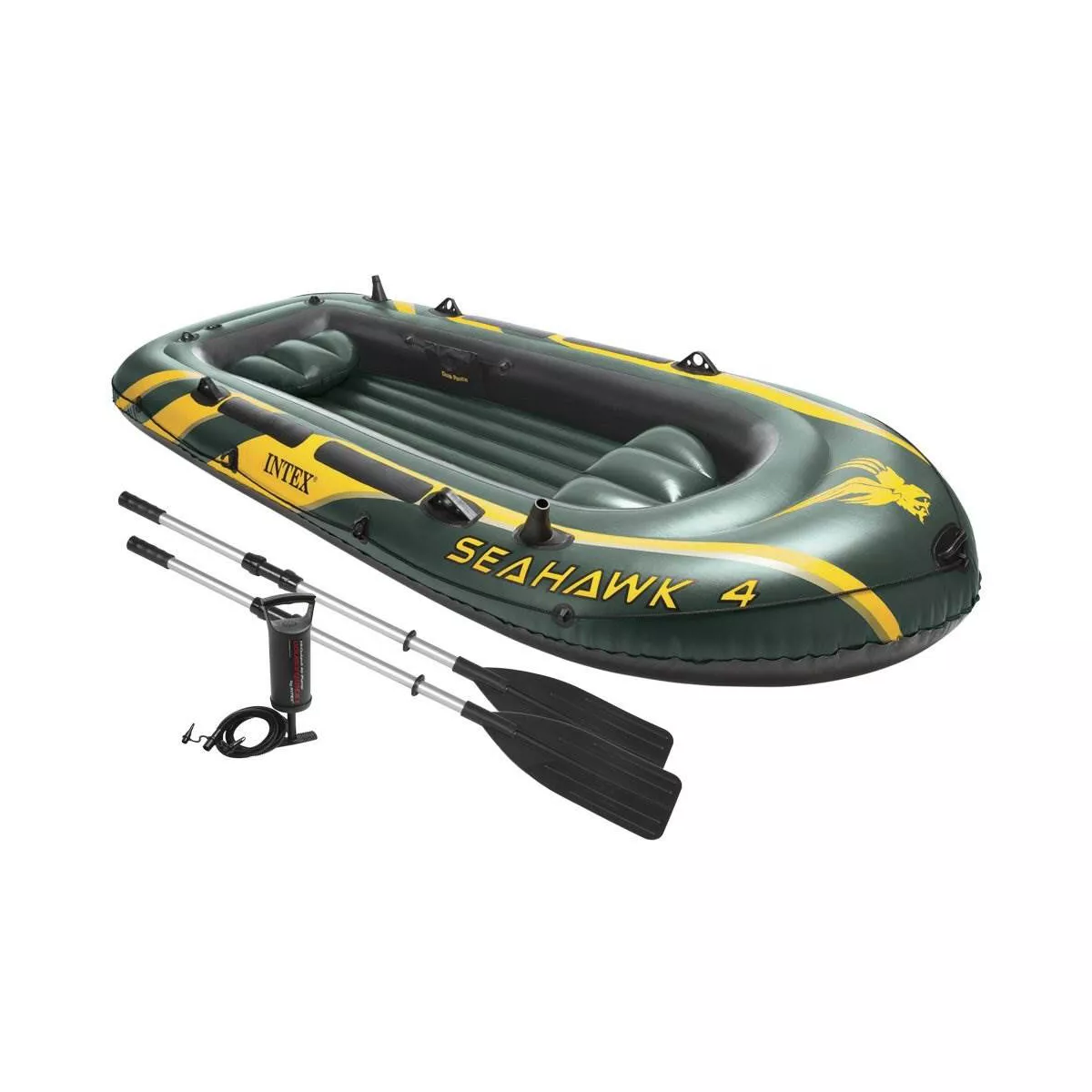 Intex Seahawk 4 Inflatable 4 Person Floating Boat Raft Set with Oars & Air Pump