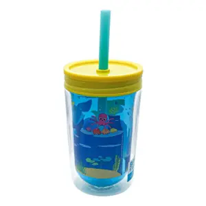 Pinkfong Baby Shark 12.5oz Plastic Tumbler with Lid and Straw