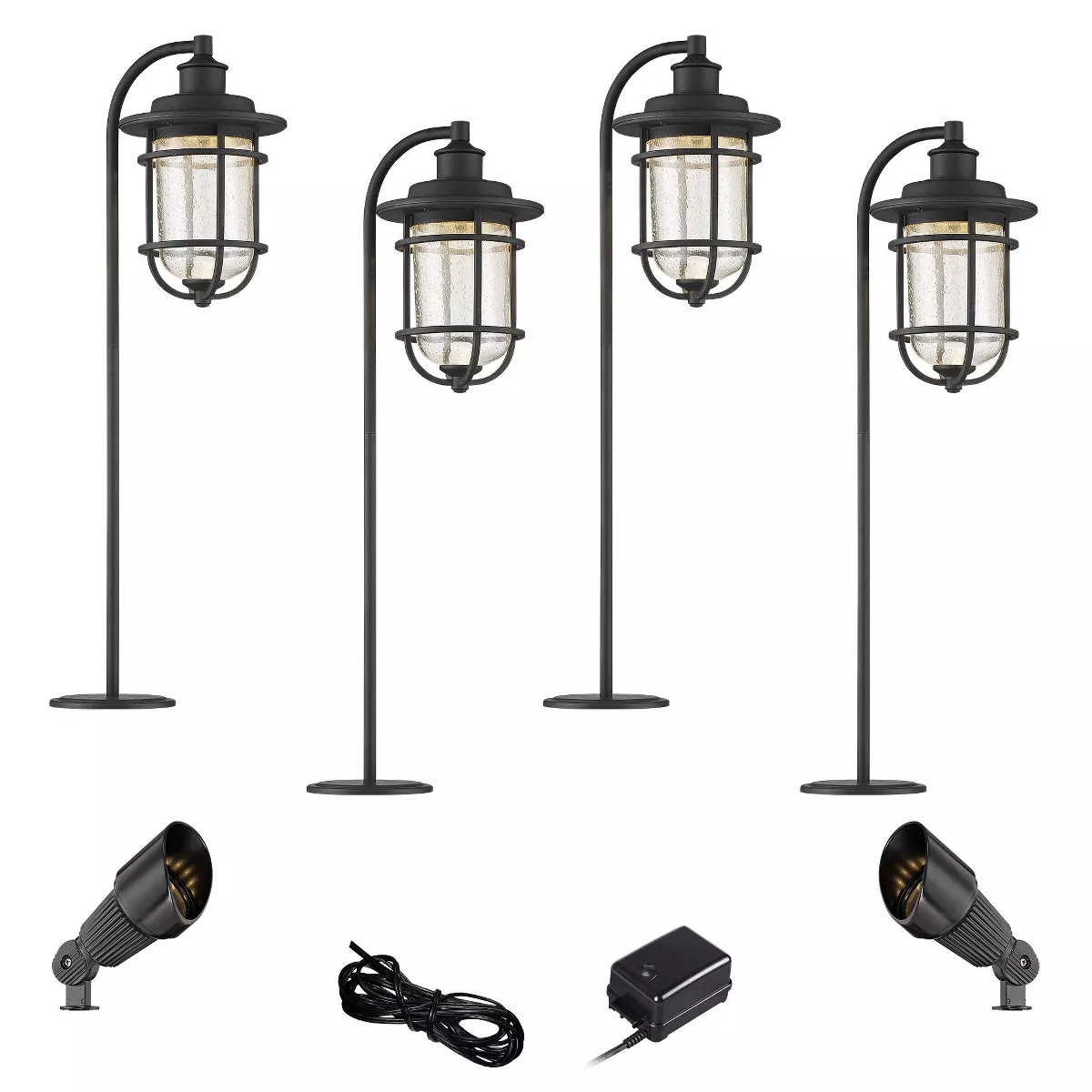 John Timberland Markham Textured Black 8-Piece LED Path and Spot Light Set