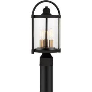 John Timberland Modern Outdoor Post Light Fixture Black Warm Brass Metal 15 3/4