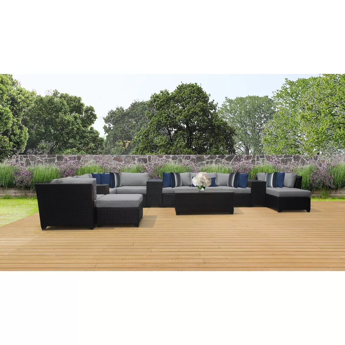 Barbados 14pc Patio Sectional Seating Set with Cushions - Gray - TK Classics