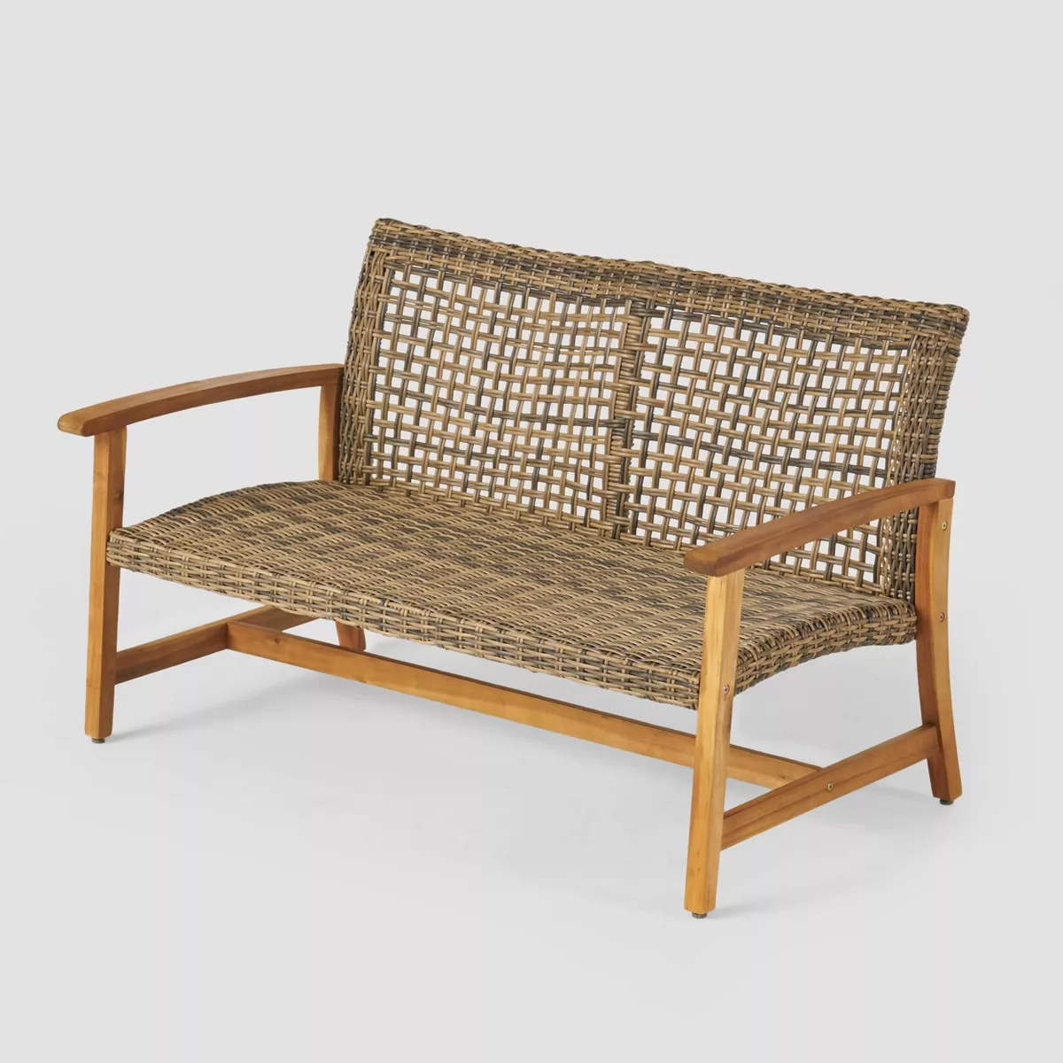 2pc Hampton Wood and Wicker Patio Loveseat and Coffee Table Set Gray - Christopher Knight Home