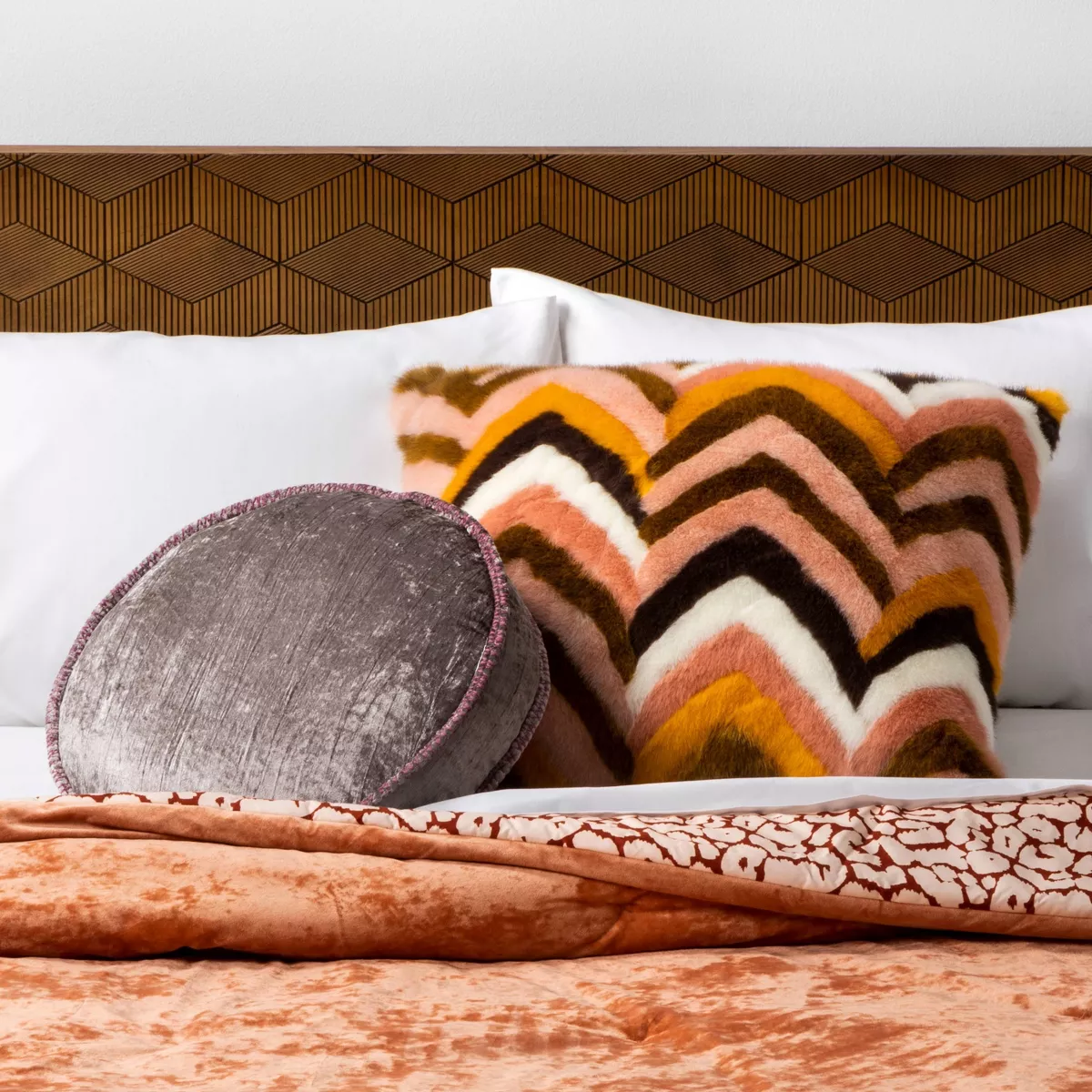 Round Textured Velvet Decorative Throw Pillow Smoke - Opalhouse™