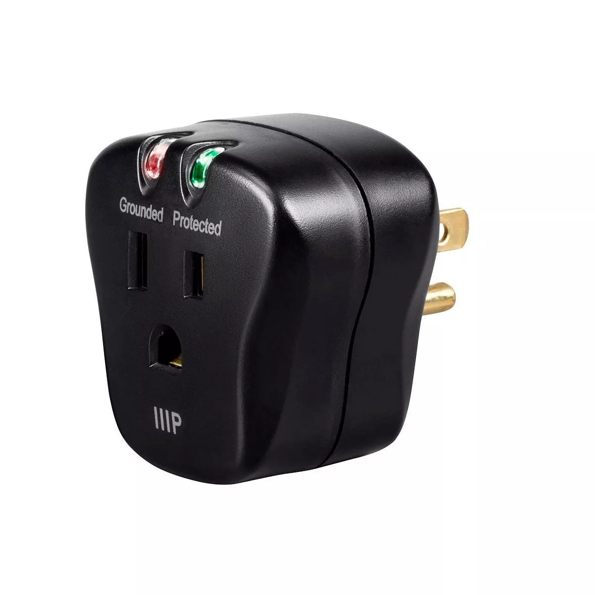 Monoprice 1 Outlet Portable Mini Power Surge Protector Wall Tap - Black | UL Rated 540 Joules With Grounded And Protected Light Indicator
