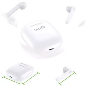 Letsfit Bluetooth 5.0 Wireless Earbuds TWC HD Stereo Sound 30H Playtime with Charging Case Built-in Mic for Running Gym Workout T12 - White