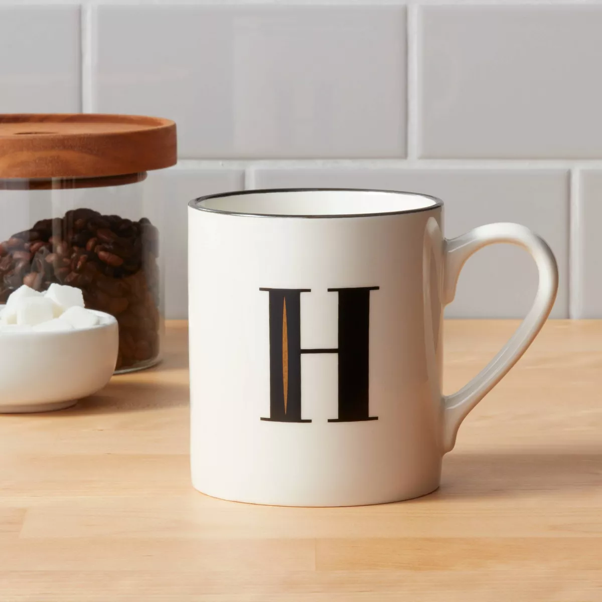 16oz Stoneware Monogram H Mug White - Threshold™