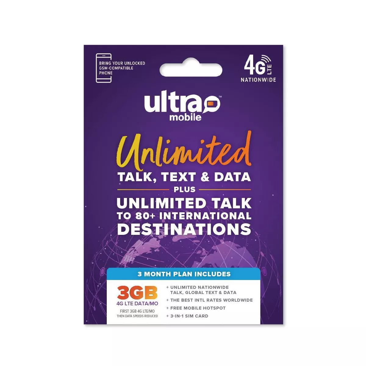 Ultra Mobile 3 Month $22/mo (3GB) SIM Kit