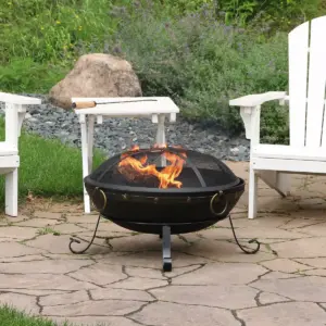 Sunnydaze Outdoor Camping or Backyard Steel Victorian Fire Pit Bowl with Handles and Spark Screen - 25
