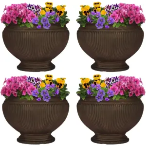 Sunnydaze Indoor/Outdoor Patio, Garden, or Porch Weather-Resistant Double-Walled Elizabeth Ribbed Urn Flower Pot Planter - 16