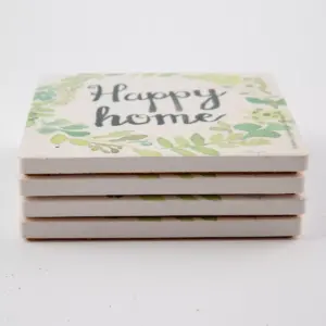 4pk Ceramic Happy Home Wreath Coasters - Thirstystone