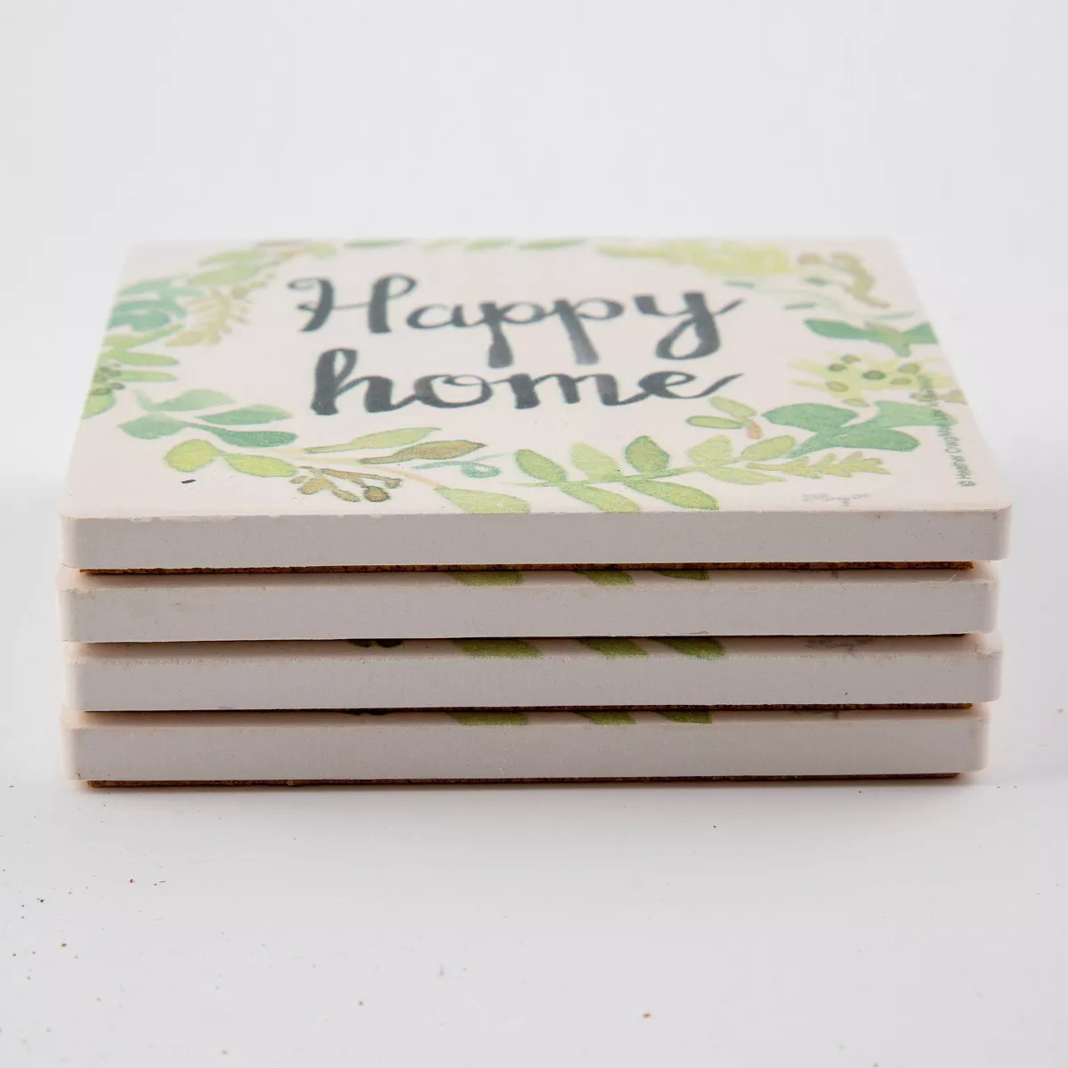 4pk Ceramic Happy Home Wreath Coasters - Thirstystone