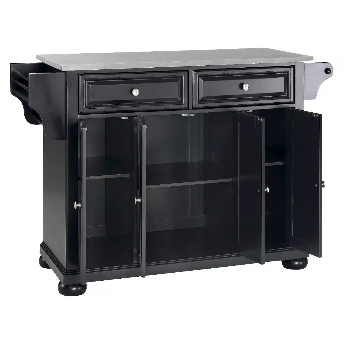 Alexandria Stainless Steel Top Kitchen Island Wood/Black - Crosley