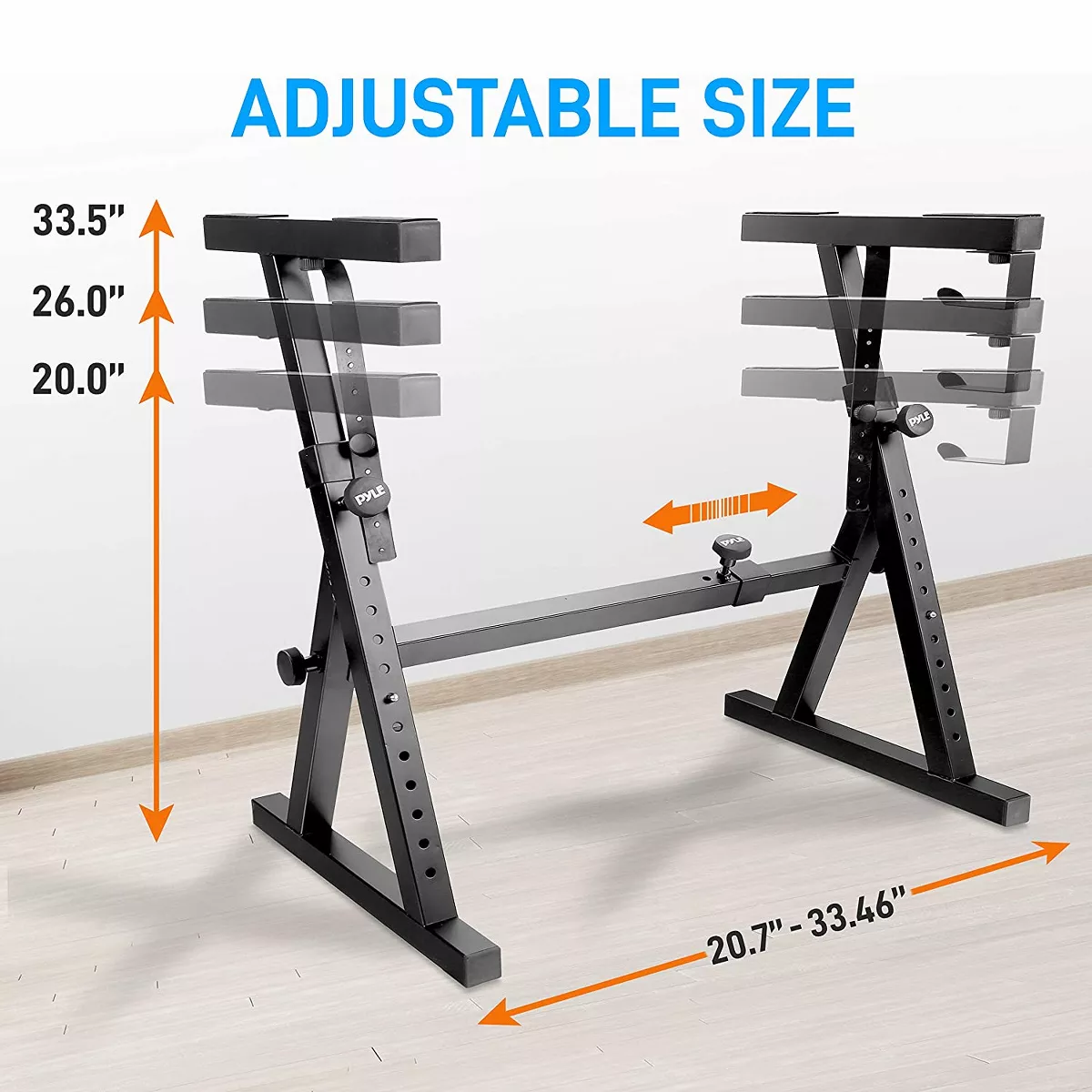 Pyle PKST38 Heavy Duty Steel Portable Folding Z Style Piano Keyboard Stand with Adjustable Width and Height 20 to 34 Inches Tall, Black