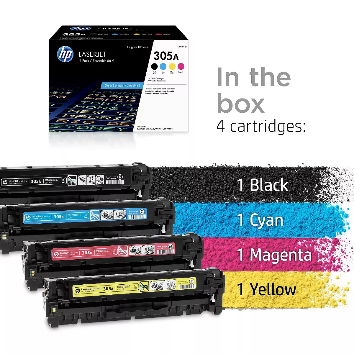 HP Inc. HP 305A(CE305AQ1) Black/Cyan/Mag/Yel Orig LaserJet Cartridges