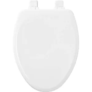 Lannon Never Loosens Elongated Enameled Wood Toilet Seat with Slow Close Hinge White - Mayfair by Bemis