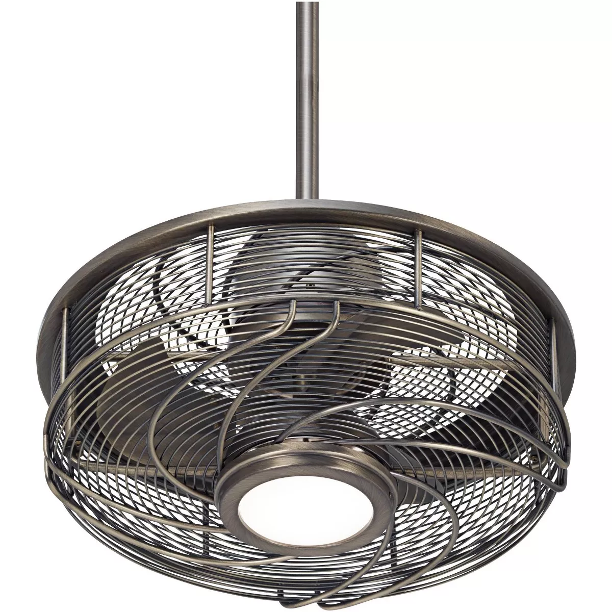 17" Casa Vieja Modern Outdoor Ceiling Fan with Light LED Cage Antique Bronze Frosted White Glass Damp Rated for Patio Porch