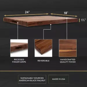 John Boos Walnut Wood Edge Grain Reversible Kitchen Butcher Block Cutting Board, 24 x 18 x 1.5 Inches