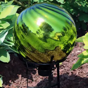 Sunnydaze Indoor/Outdoor Rippled Reflective Mirrored Surface Gazing Globe Glass Garden Ball with Stemmed Bottom and Rubber Cap - 10