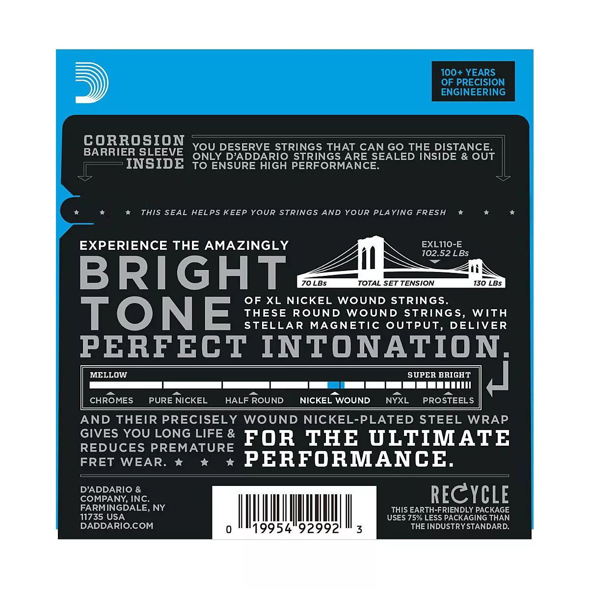 D'Addario EXL110-E Bonus Pack: Light Electric Guitar Strings with Bonus High E String (10-46)