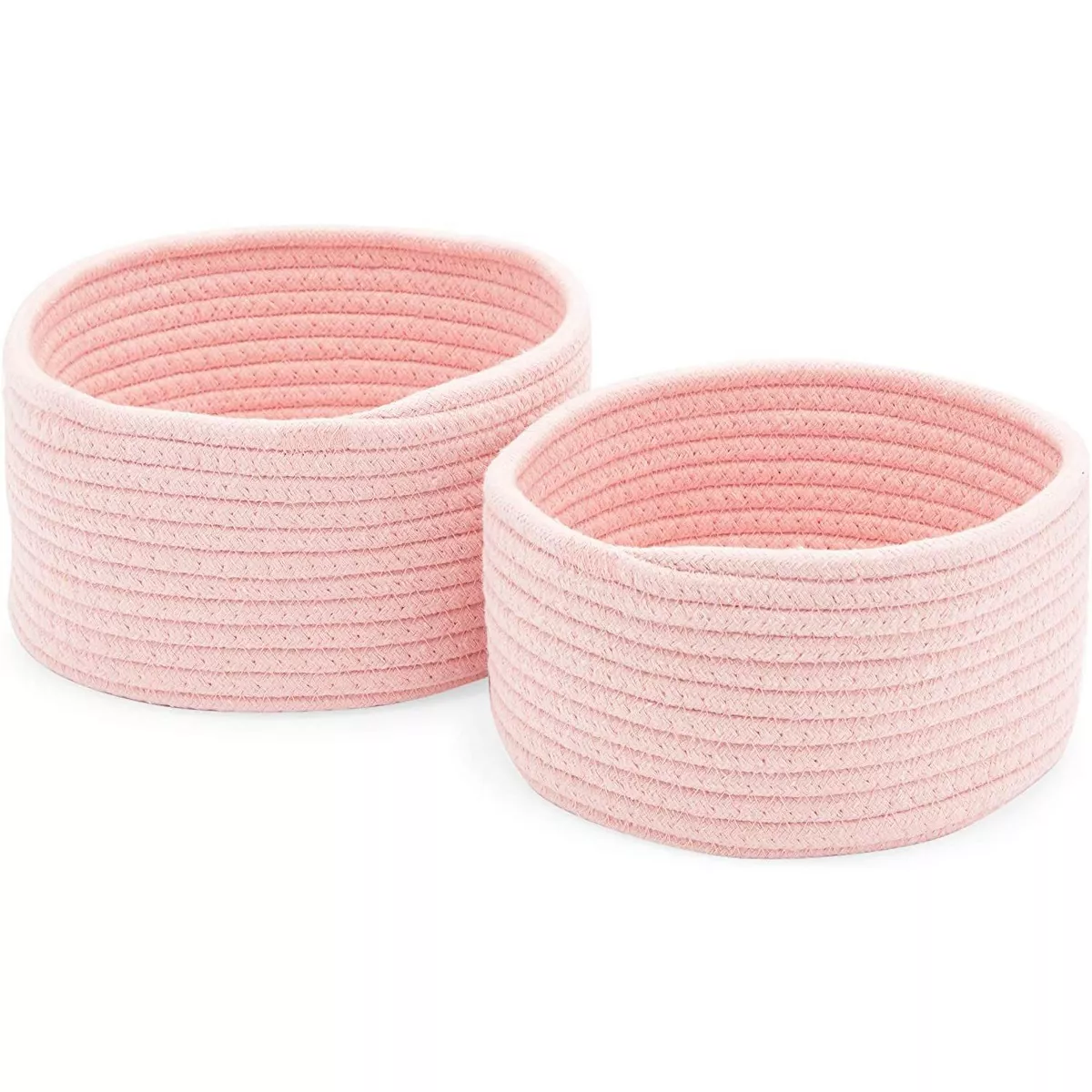 Farmlyn Creek 2-Pack Round Cotton Woven Baskets for Storage, Pink Home Organizers (2 Sizes)