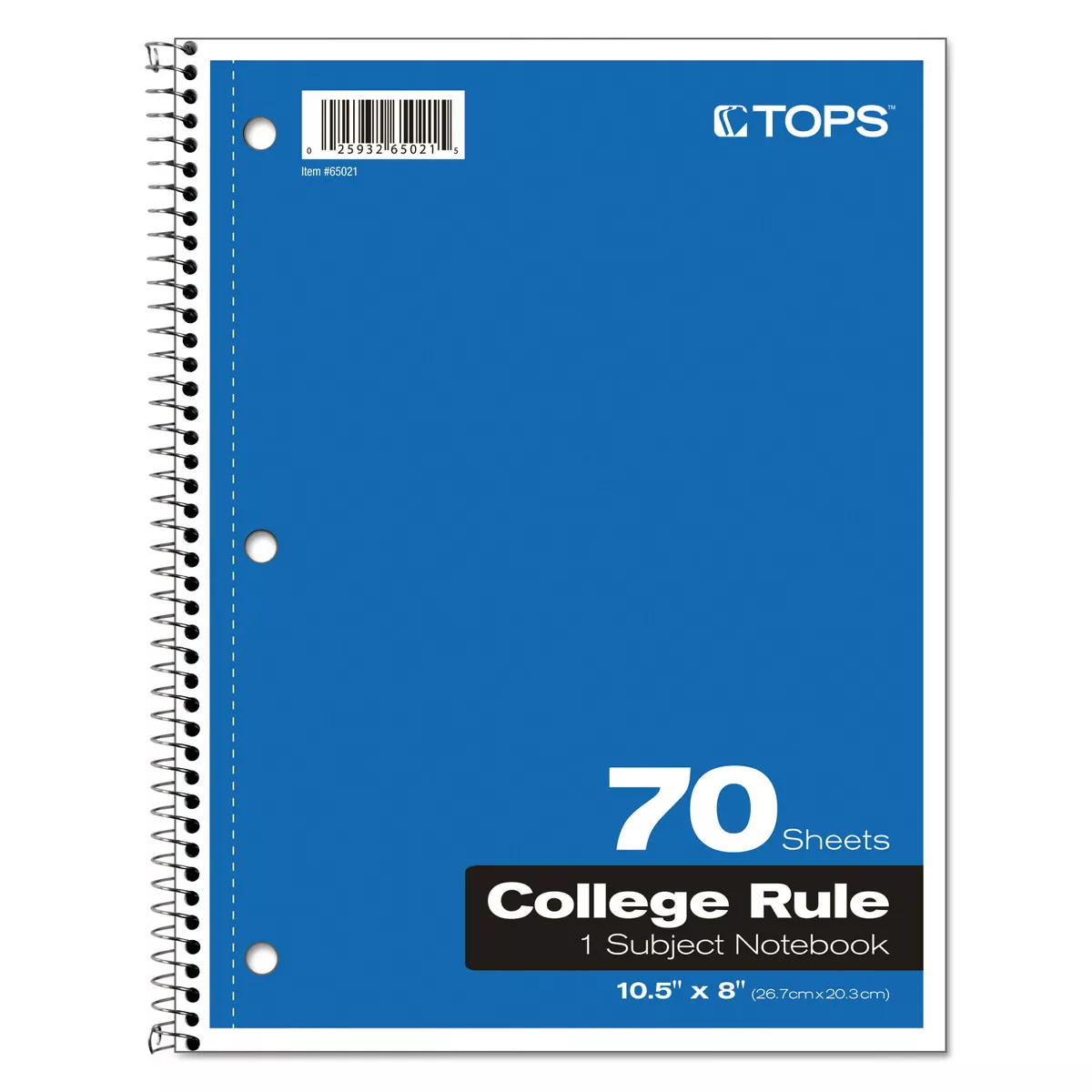 Tops Coil-Lock Wirebound Notebooks College/Medium 10 1/2 x 8 White 70 Sheets 65021