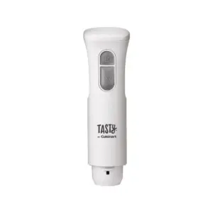 Tasty by Cuisinart Stainless Steel Electric Kitchen Handheld Food Blender Stick with Beater, Measuring Cup, and Safety Button Feature, White