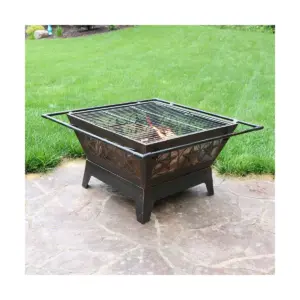 Sunnydaze Outdoor Camping or Backyard Steel Northern Galaxy Fire Pit with Cooking Grill Grate, Spark Screen, and Log Poker - 32