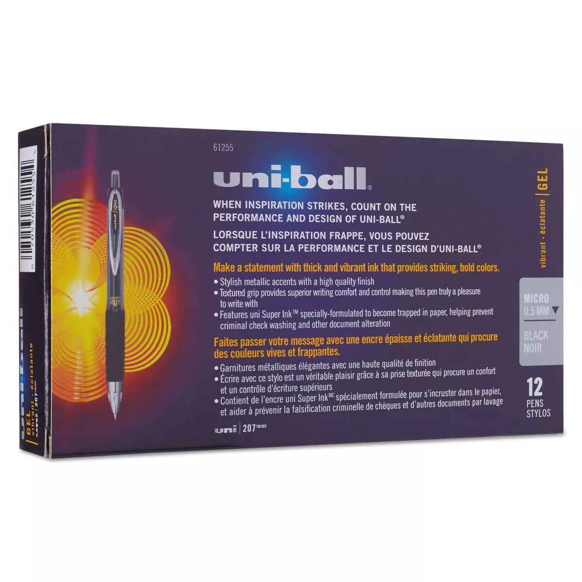 uni-ball Signo 207 Retractable Gel Pen Black Ink 0.5mm Dozen 61255
