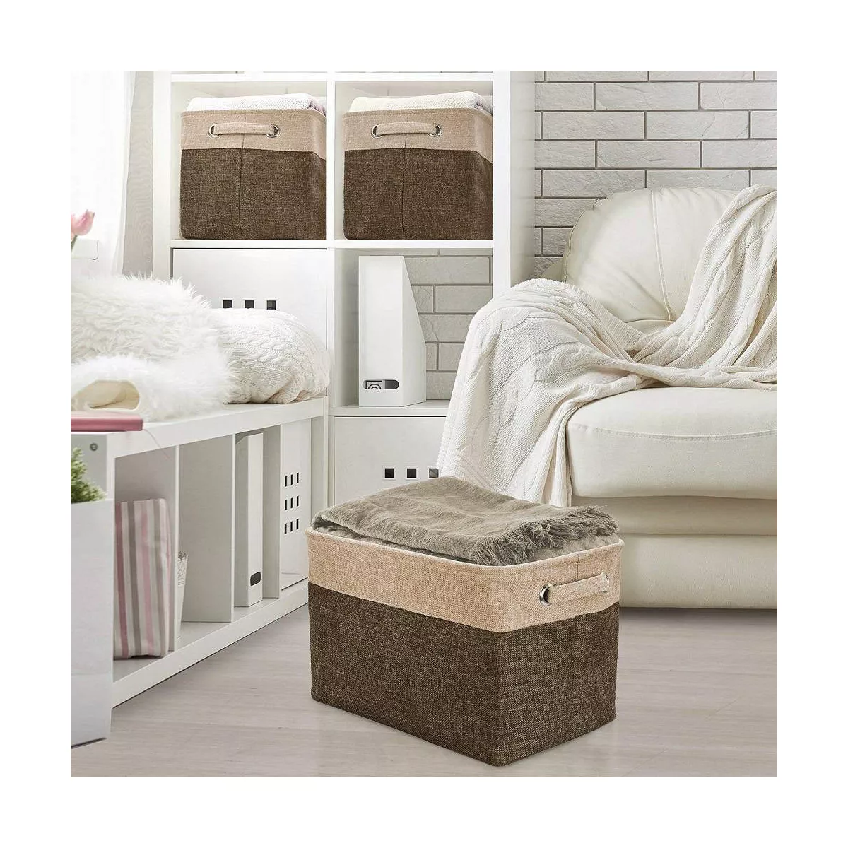 Sorbus 3pk Twill Storage Basket Set Brown