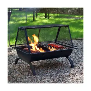 Sunnydaze Outdoor Camping or Backyard Rectangular Northland Fire Pit with Cooking Grill Grate, Spark Screen, Log Poker, and Fire Pit Cover - 36