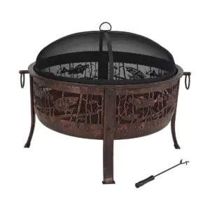 Sunnydaze Outdoor Camping or Backyard Steel Northwoods Fishing Fire Pit with Spark Screen - 30