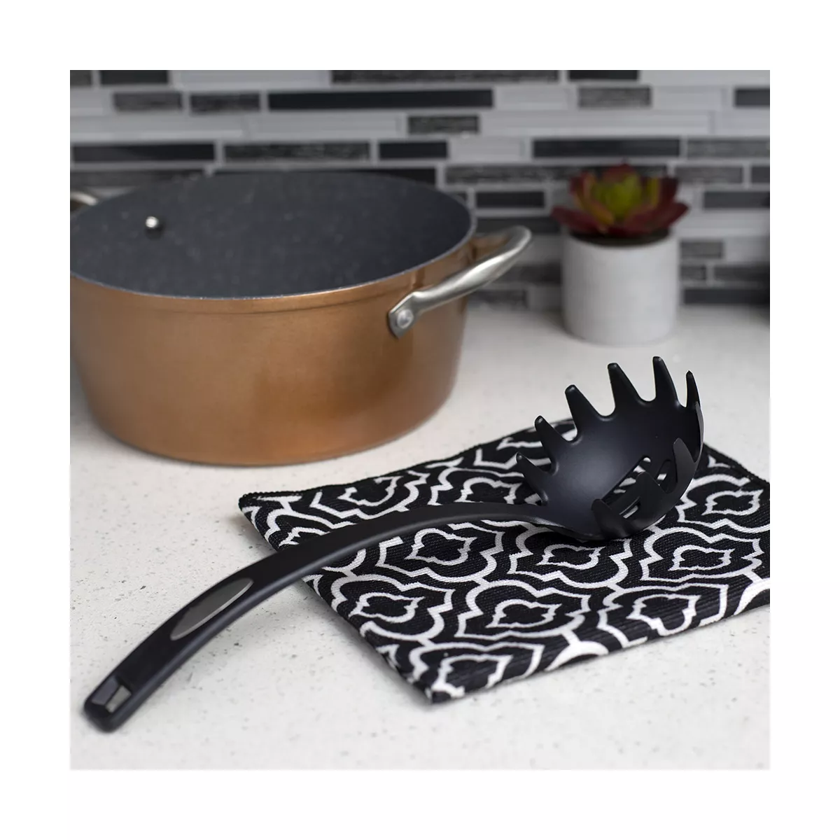 Home Basics Nylon Non-Stick Pasta Server, Black
