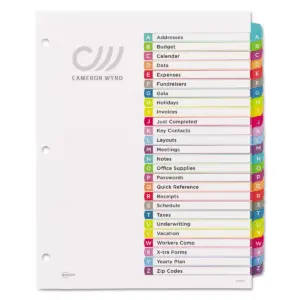 Avery Ready Index Table of Contents Dividers Multicolor Tabs A-Z Letter 11844