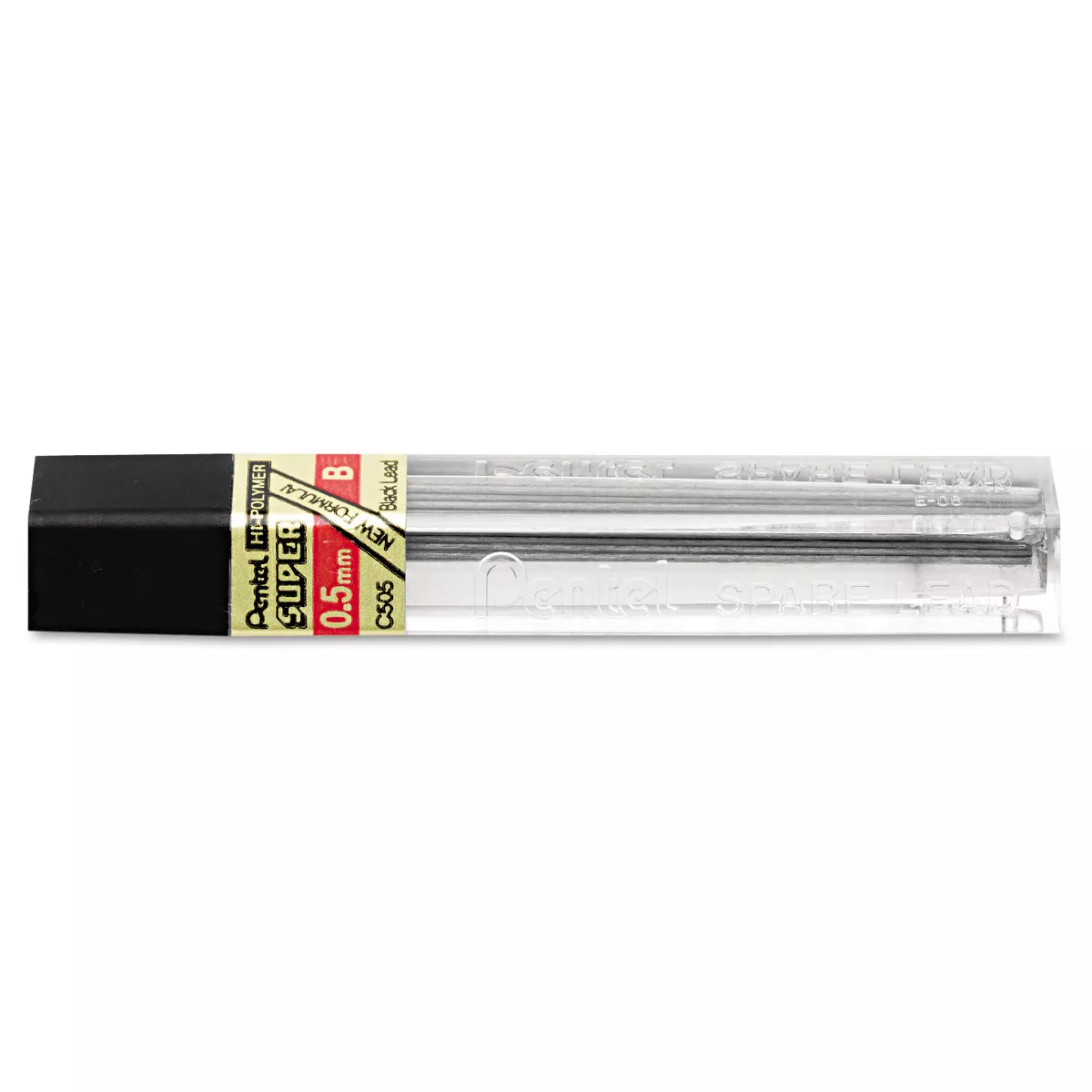 Pentel Super Hi-Polymer Lead Refills .5mm B Black 12 Leads/Tube C505B