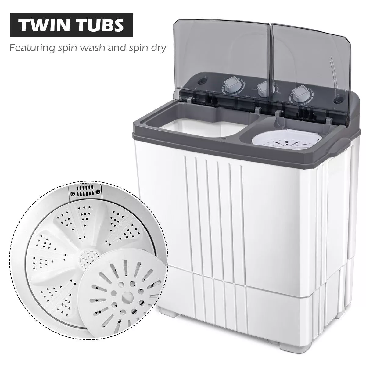 Costway Portable Mini Compact Twin Tub 20Lbs Total Washing Machine Washer Spain spinner