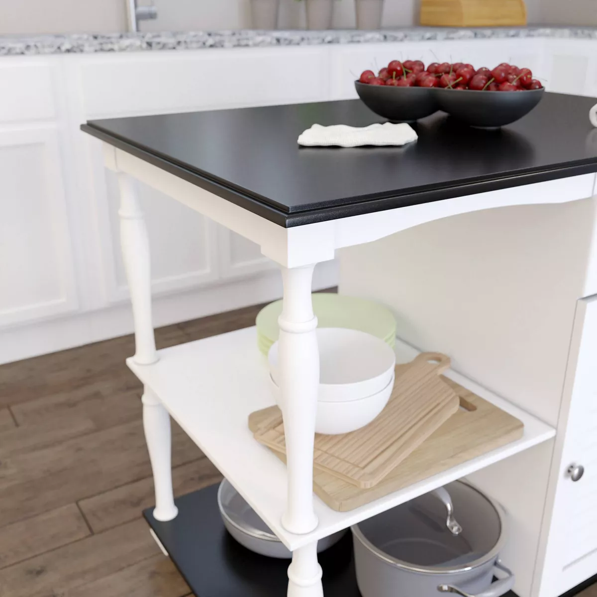 Denrard Rolling Kitchen Island with Storage White/Black - Aiden Lane
