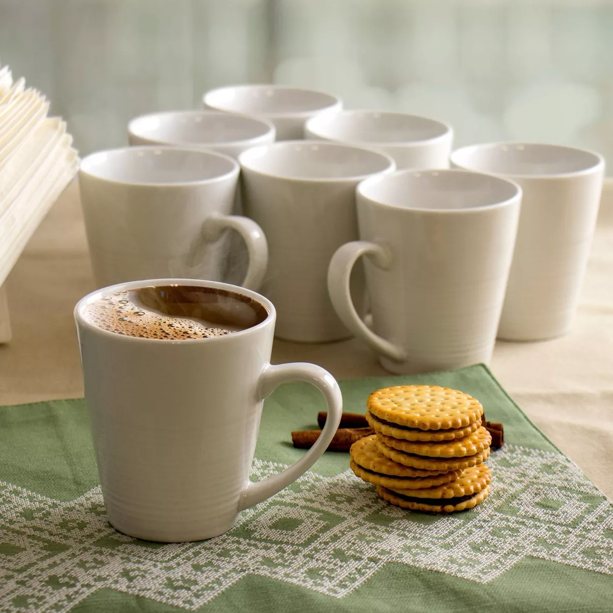 12oz 8pc Porcelain Amie Mug Set White - Elama