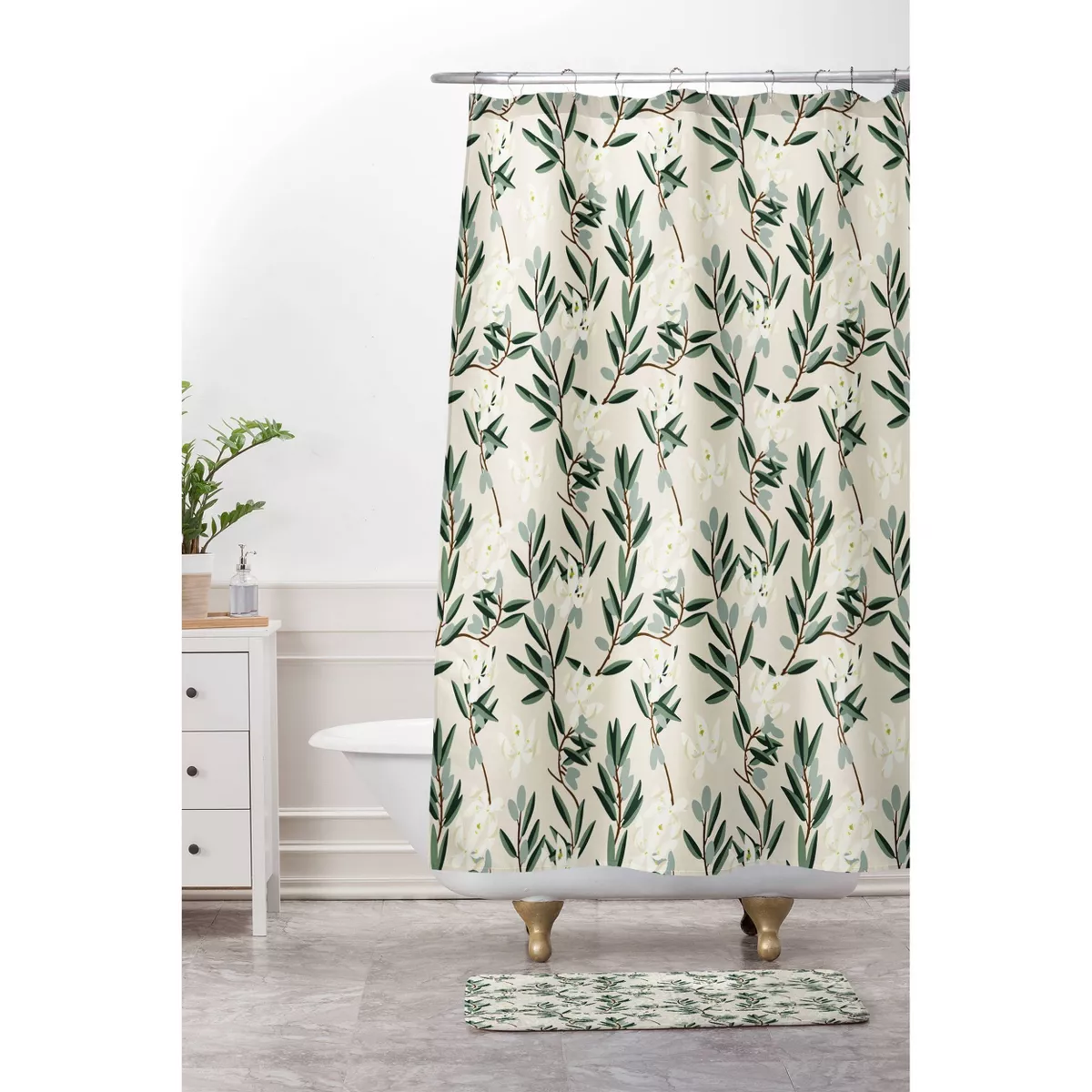 Olive Bloom Shower Curtain Green - Deny Designs