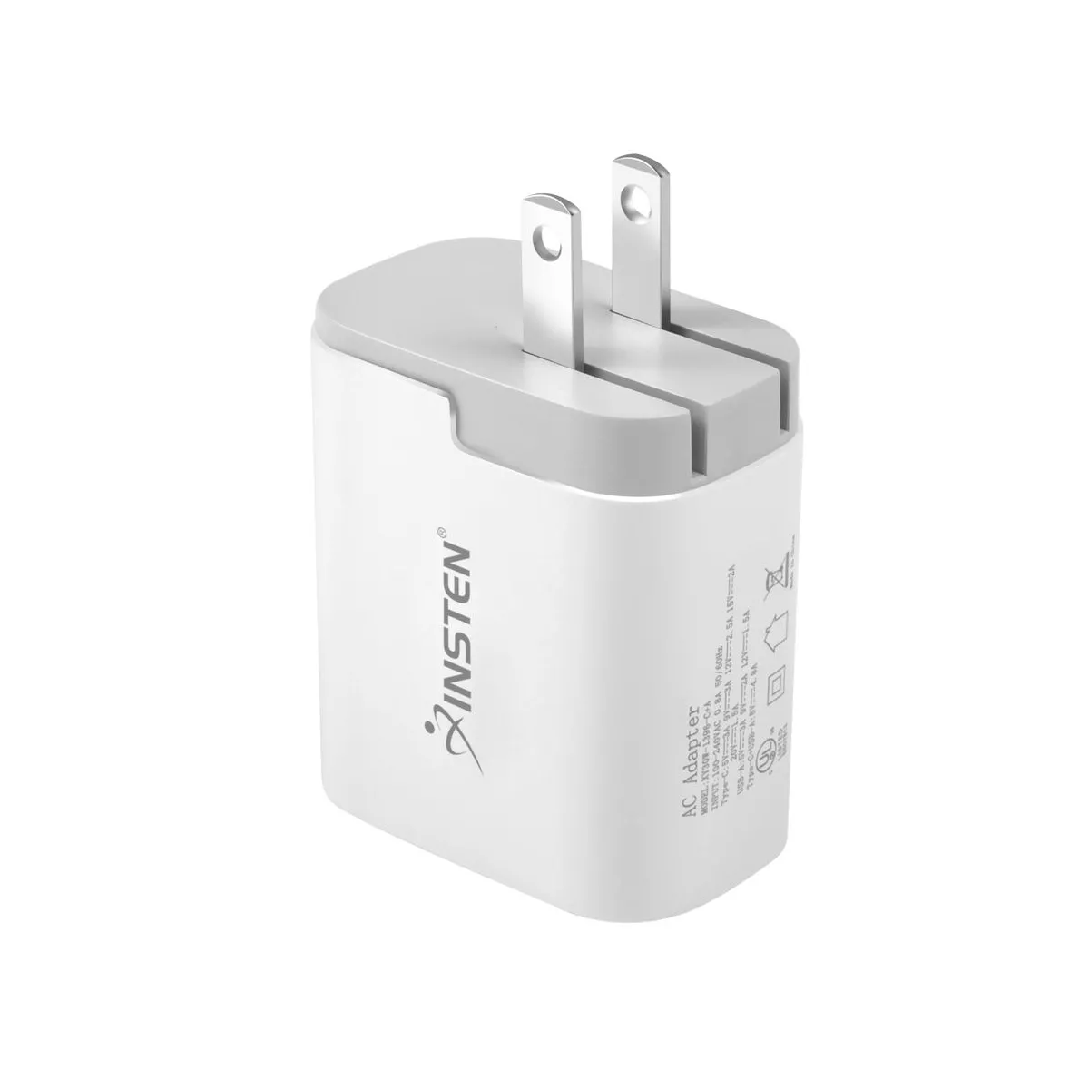 Insten 30W 2-Port Fast Charger, USB C PD & USB-A QC Wall AC Adapter For iPhone 12 11 Pro Max Mini, Pixel, Samsung, Android Cell Phone, Switch, White