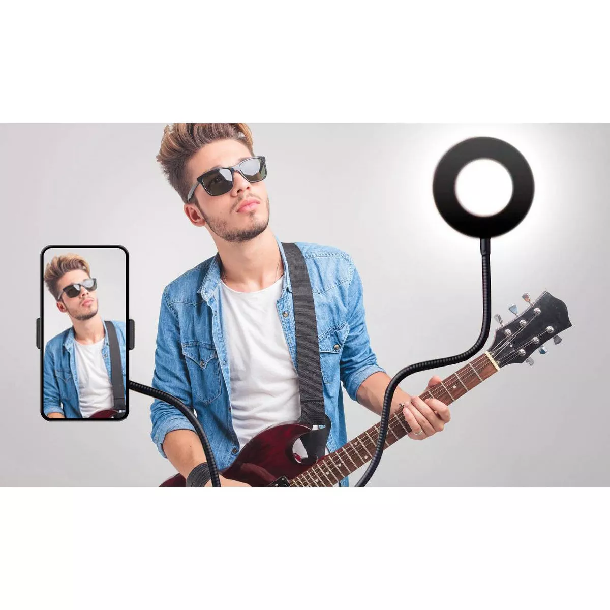 Merkury Vlogging Ring Light Phone Holder with Remote - Platform Base