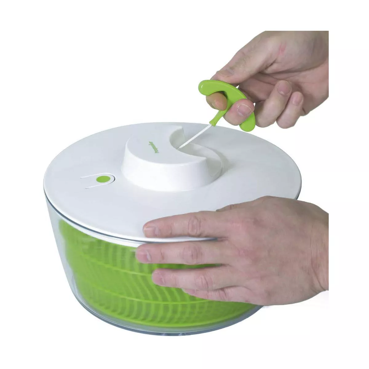 Prep Solutions Versatile 4 Quart Self Retracting Pull Cord Home Salad Spinner with Removable Bowl and Basket, Green
