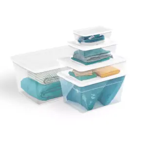 Sterilite 28qt Clear Plastic Under Bed Storage Bin with Lid White
