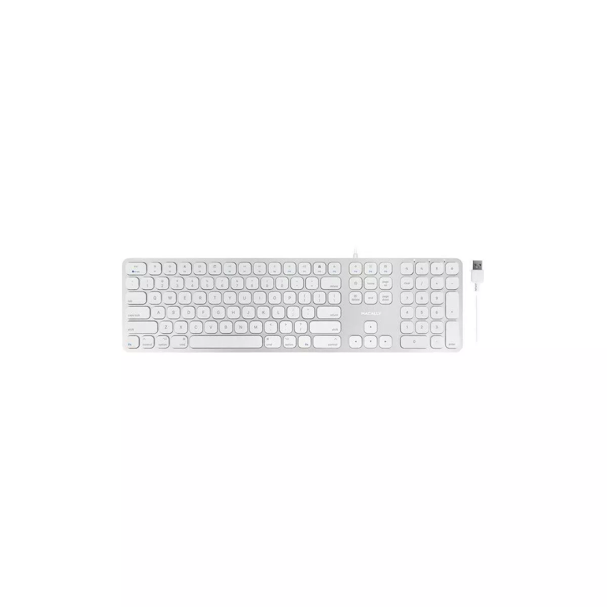 Macally Full Aluminum Wired Keyboard With Number Keypad and 2 Port USB Hub