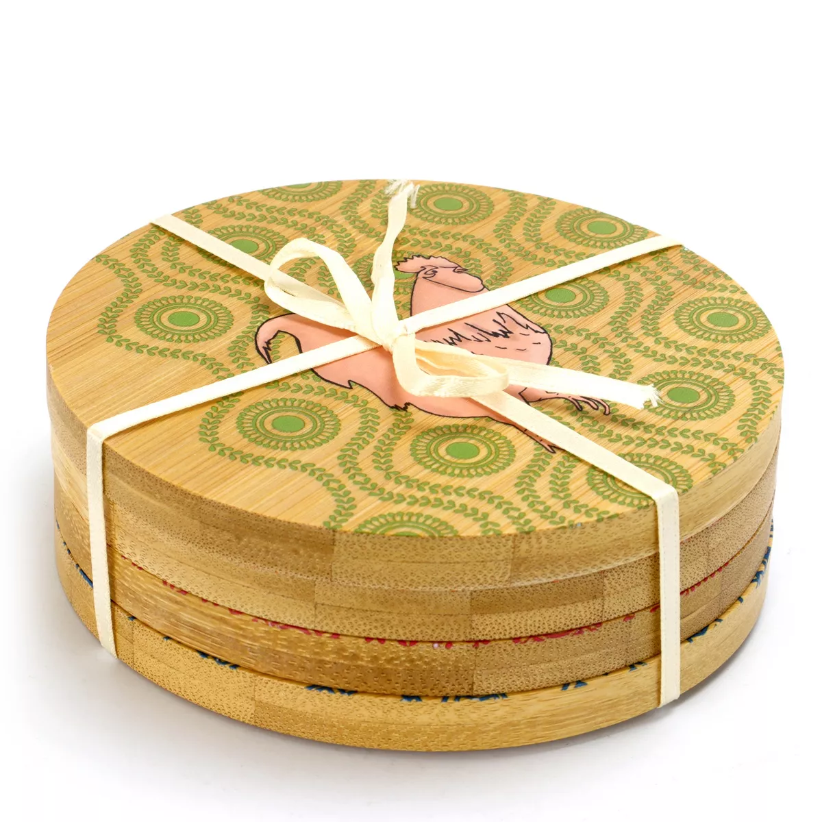 Gibson Urban Market 4 Piece Bamboo Coaster Set with Decorative Farm Animals