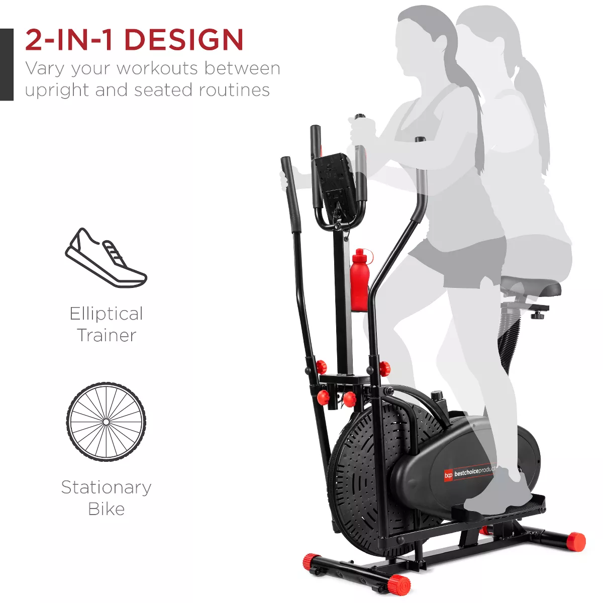 Best Choice Products 2-in-1 Elliptical Trainer Exercise Bike w/ LCD Screen, Adjustable Seat, 220lb Capacity