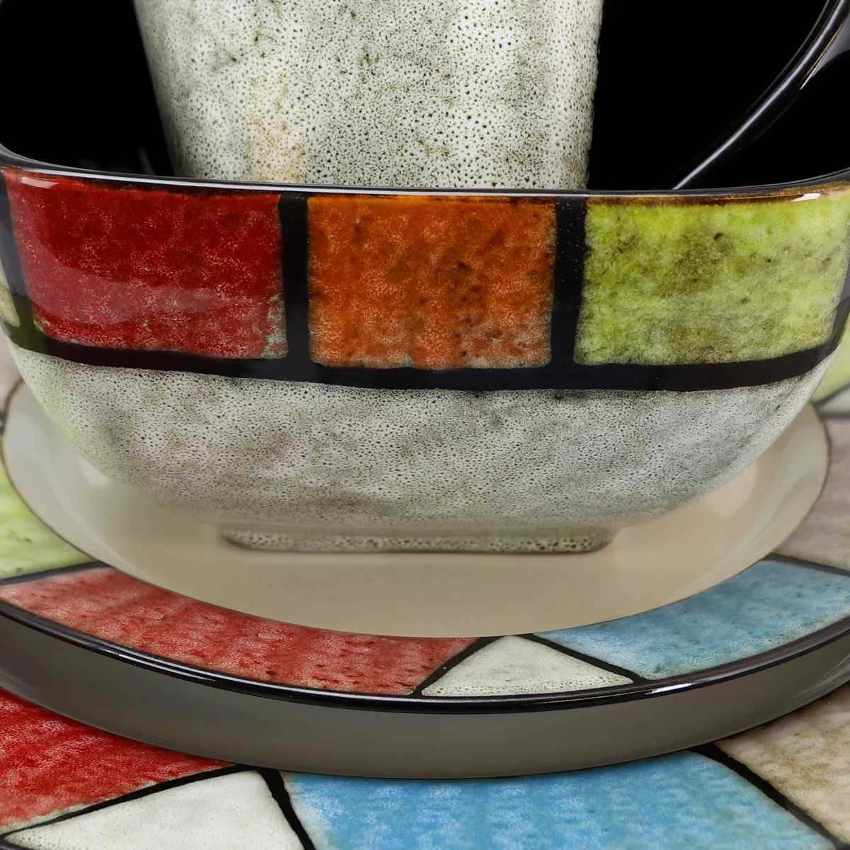 16pc Stoneware Stained Glass Dinnerware Set - Elama