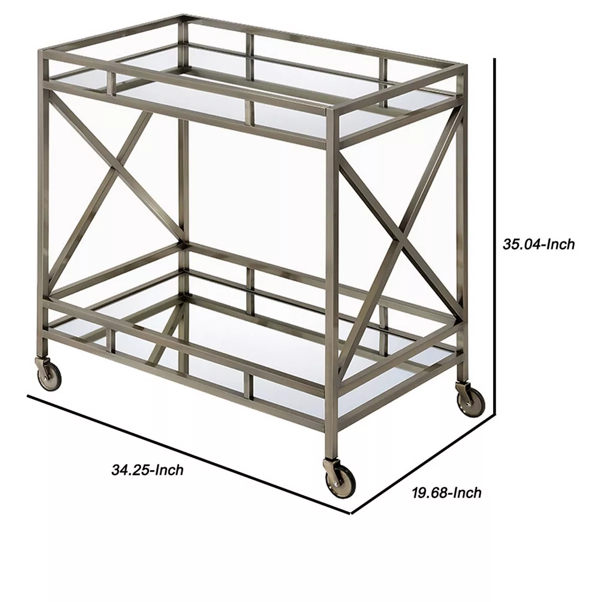 Open Metal Frame 2 Tier Mirrored Serving Cart Gold/Silver - Benzara