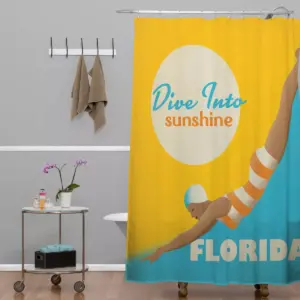 Dive Florida Shower Curtain Yellow/Blue - Deny Designs